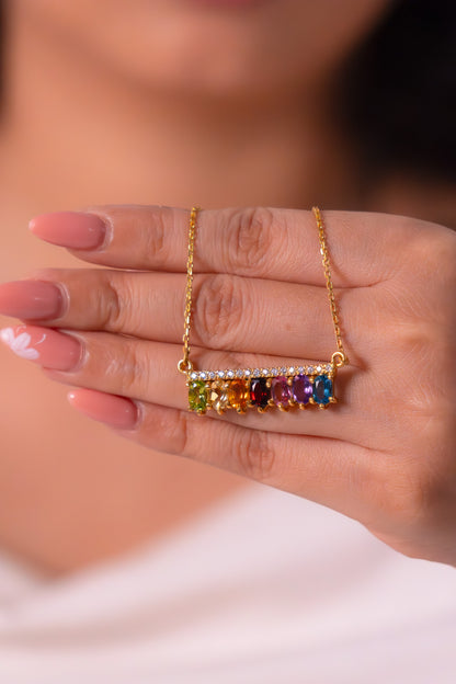 Peridot, Citrine, Gomeda, Garnet, Pink Topaz, Amethyst, London Blue Topaz Rachael Necklace - CLJ845