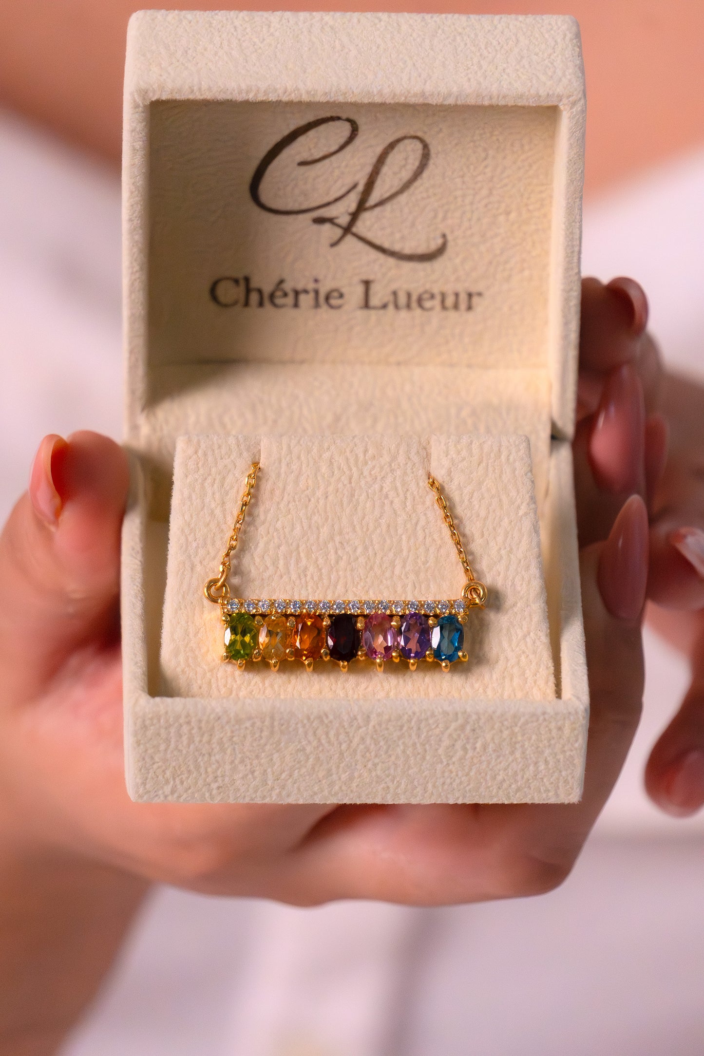 Peridot, Citrine, Gomeda, Garnet, Pink Topaz, Amethyst, London Blue Topaz Rachael Necklace - CLJ845