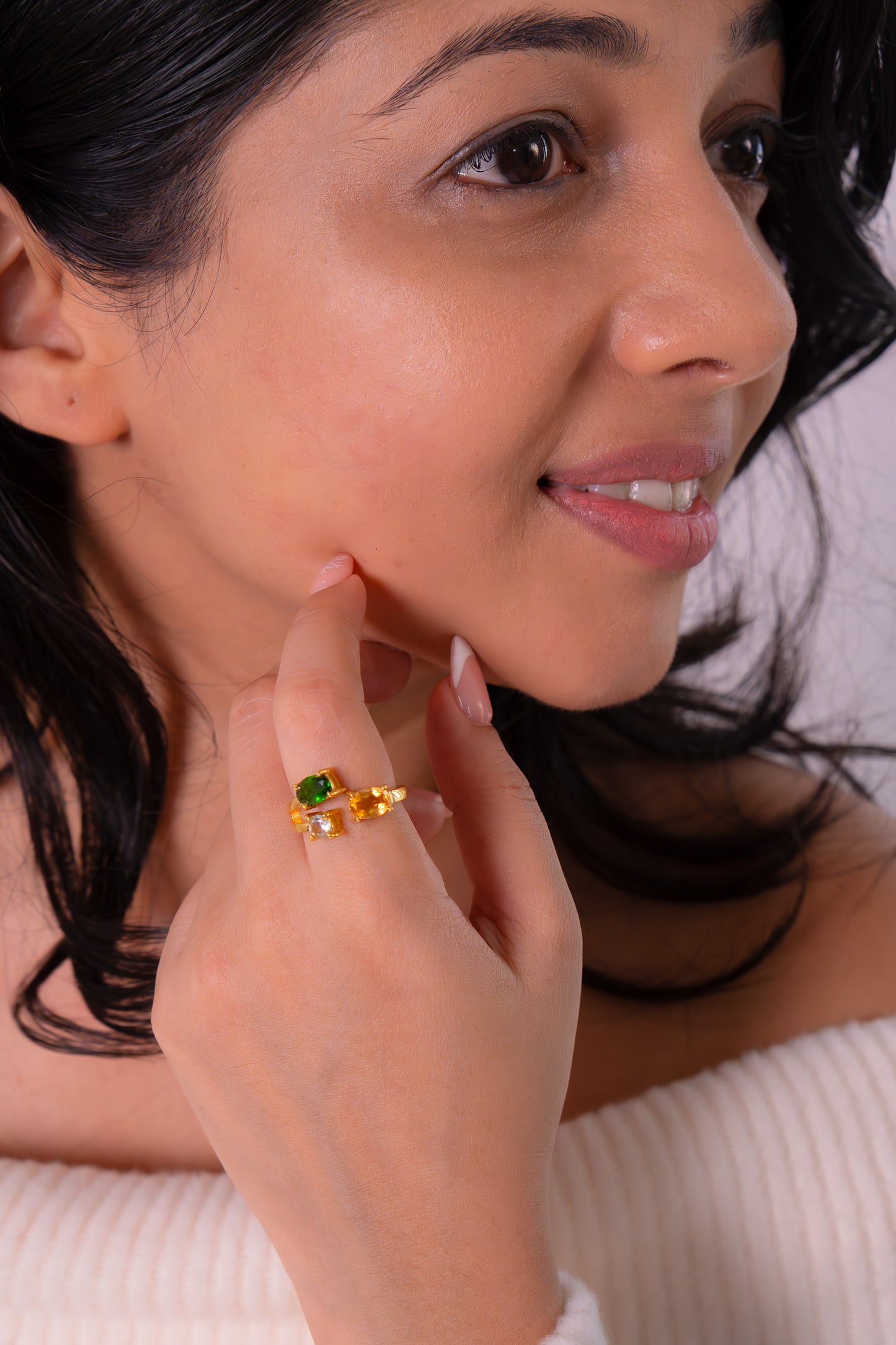 Chromium Diopside, White Topaz, Citrine Lenore Ring - CLJ713