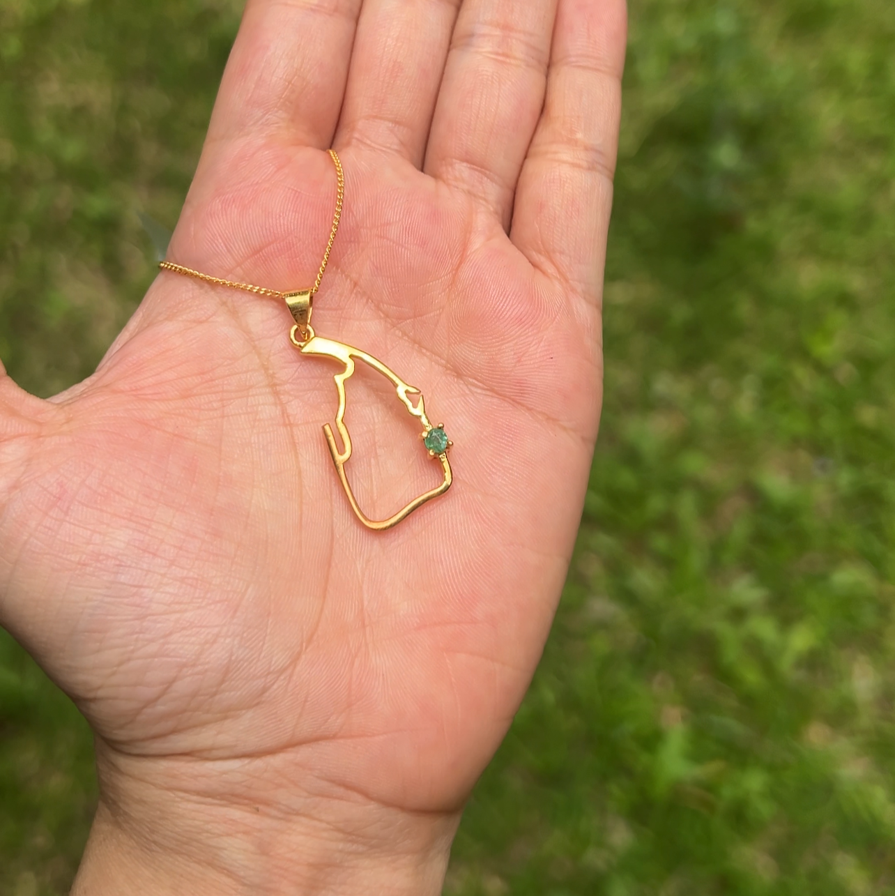 Handmade Sterling Silver Emerald Sri Lankan Map Necklace - CLJ557E