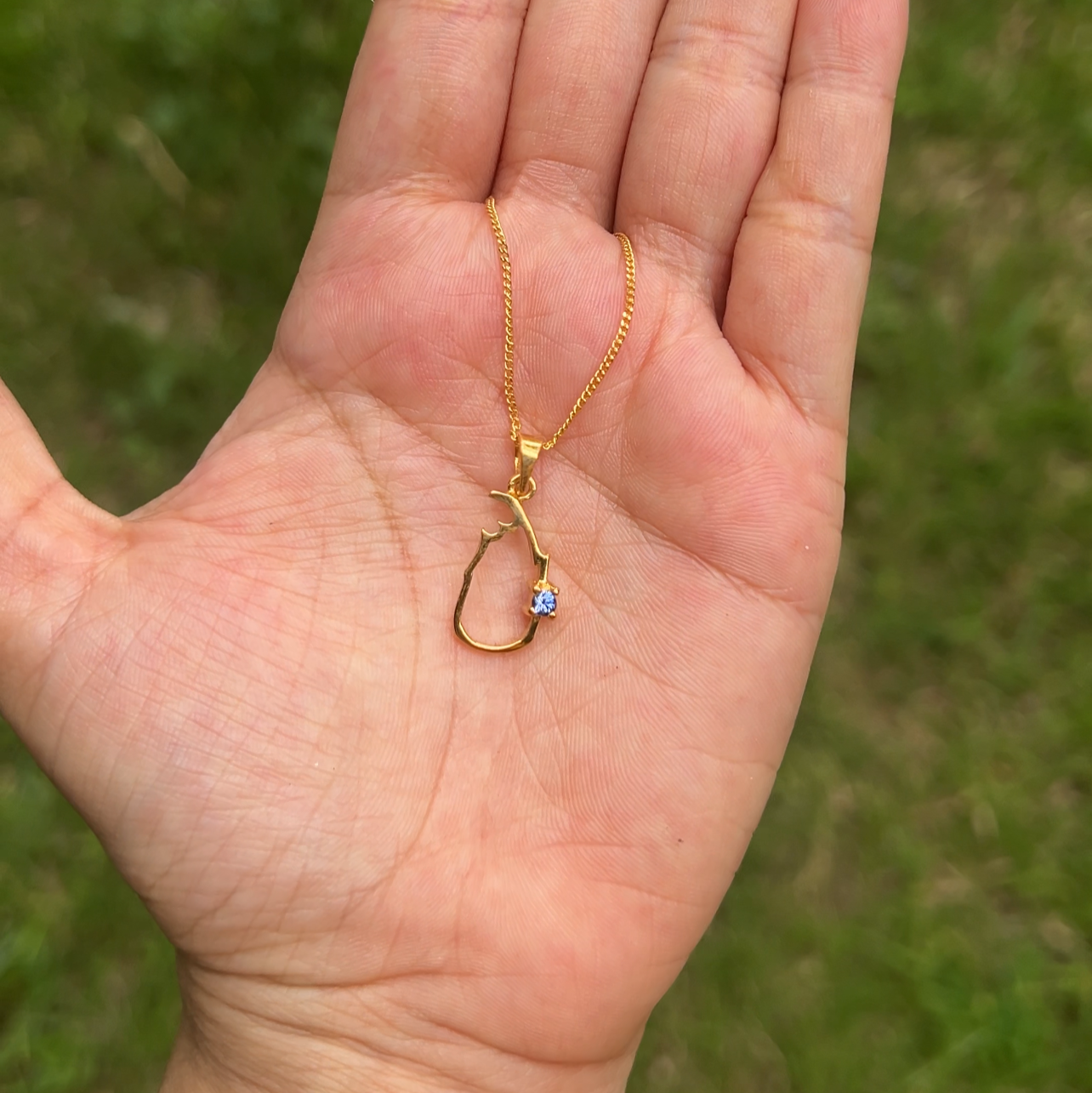 Handmade Sterling Silver Blue Sapphire Sri Lankan Map Necklace - CLJ789BS