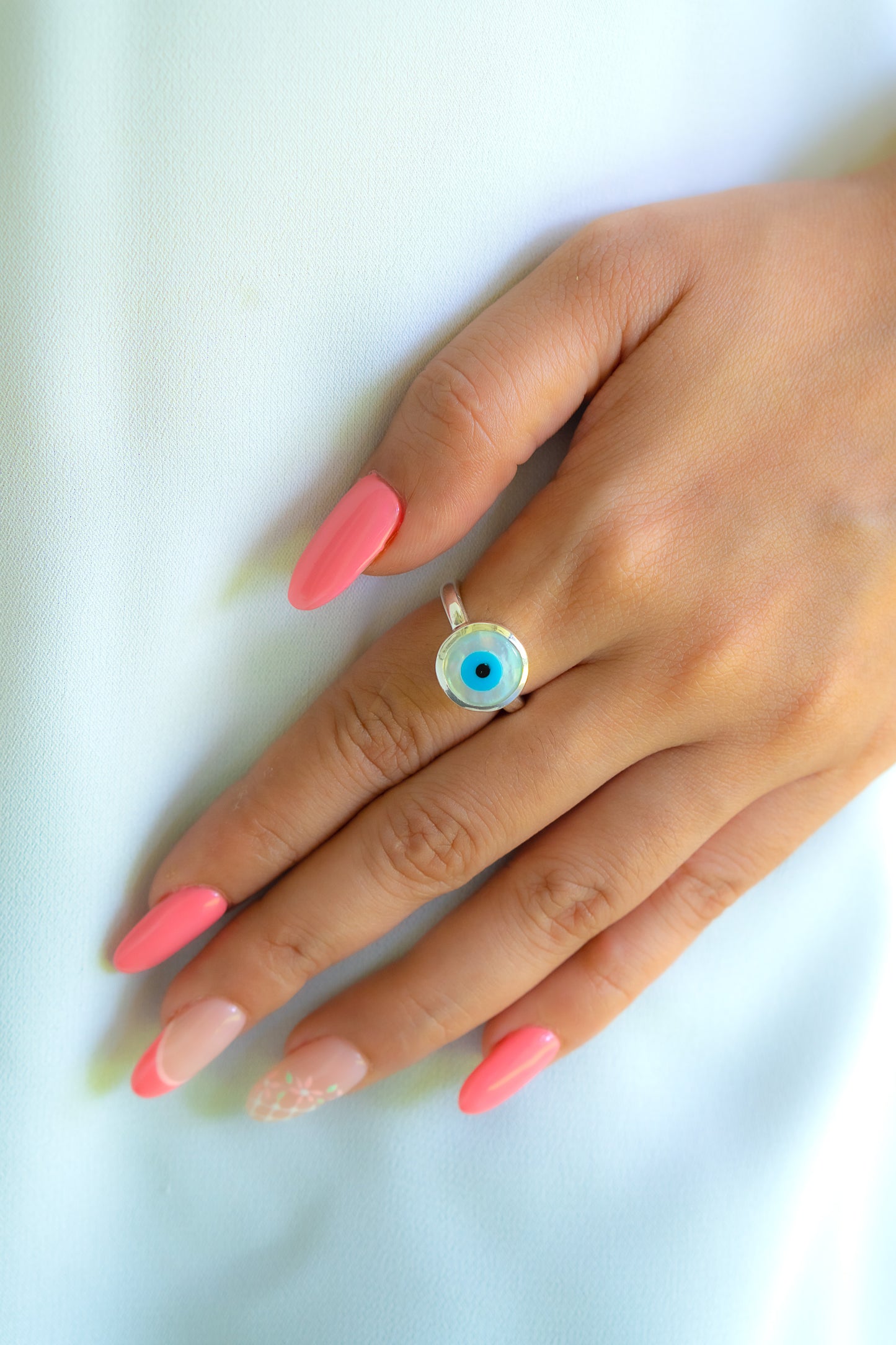 Mother of Pearl Nyra Evil Eye Ring - CLJ503