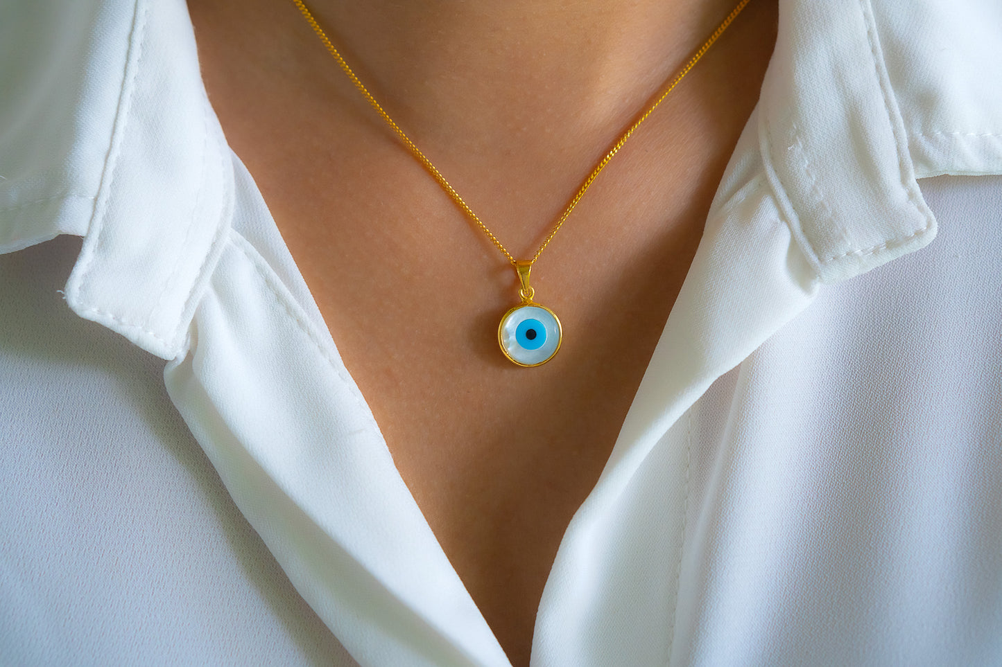 Mother of Pearl Nyra Evil Eye Necklace - CLJ503
